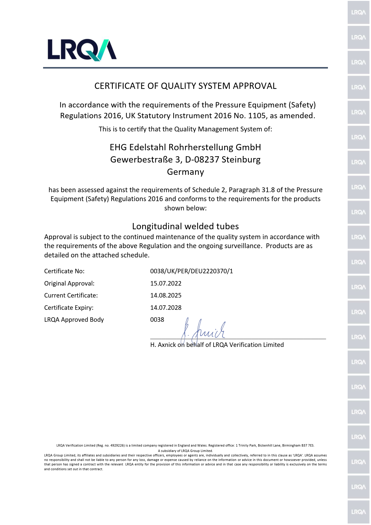 UK PER Certificate Preview